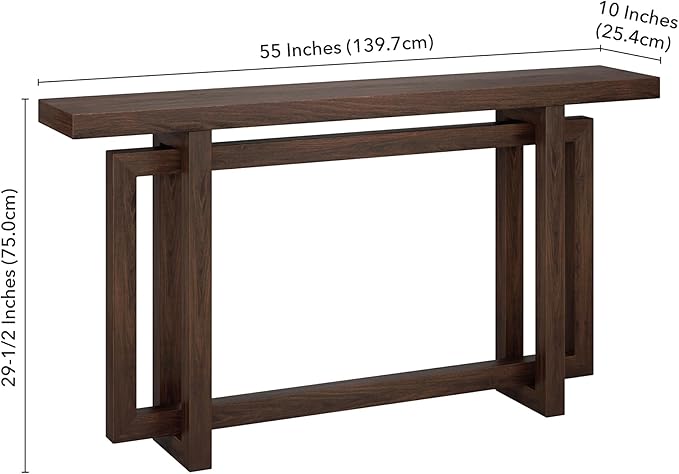 Henn&Hart 55'' Wooden Rectangular Console Table Entryway Table, Sofa Table for Entryway, Living Room, Couch, Hallway, or Office, Alder Brown