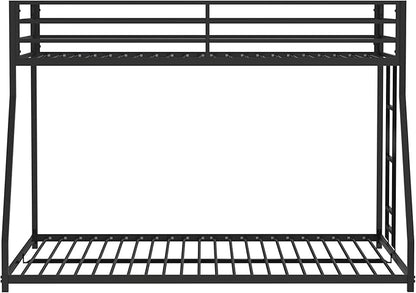 Twin Over Full Bunk Bed for Adults with Stairs Flat Rungs, Metal Bunk Beds Twin Over Full Size for Teens Dorm Bedroom Guest Room,Heavy Duty Bunk Beds with Ladder and Guardrail