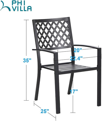 PHI VILLA Metal Outdoor Dining Chairs Set of 4 - Stackable Black Patio Chairs, 300lb Capacity (Diamond)