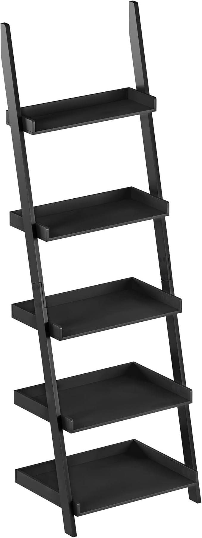 Lavish Home Bookshelf - 5-Tier Ladder Shelf with Leaning Look - Bookcase for Home Decor and Office Storage - Freestanding Book Shelves (Black)