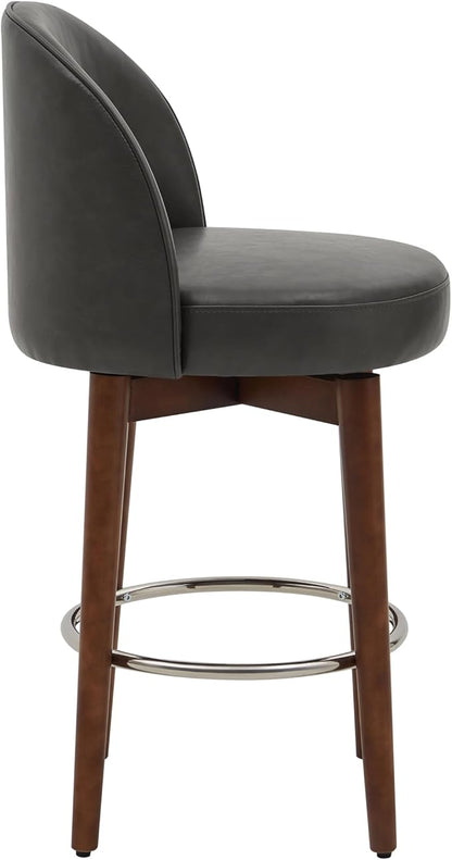 CHITA Counter Height Bar Stools Set of 2,Swivel Barstools for Kitchen Island,26.4" H Seat Height,Faux Leather,Retro Grey