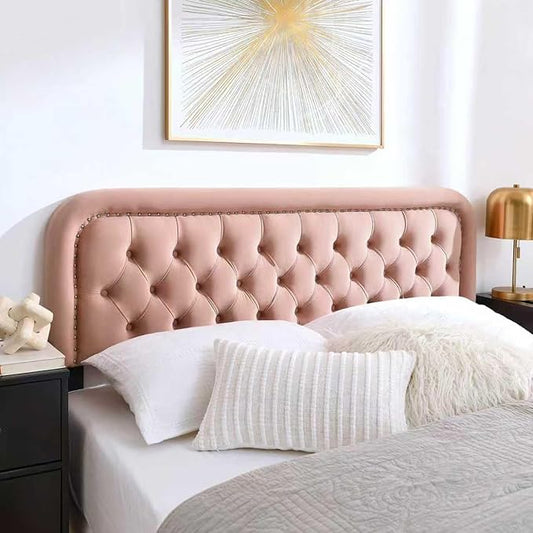 Tufted Upholstered Headboard,Button Solid Wood HeadBoards with Adjustable Height,Modern Performance Velvet Bed Head Boards,Easy Install&Nailhead (Pink, Queen)