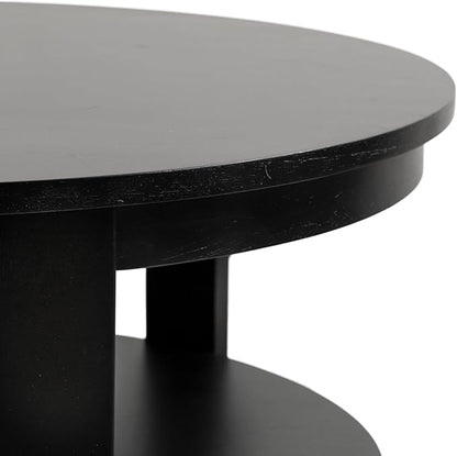 Kate and Laurel Foxford Modern Tiered Oval Coffee Table; 38 x 24 x 18; Black; Transitional Two-Tier Living Room Table with Storage and Resilient Wood Construction