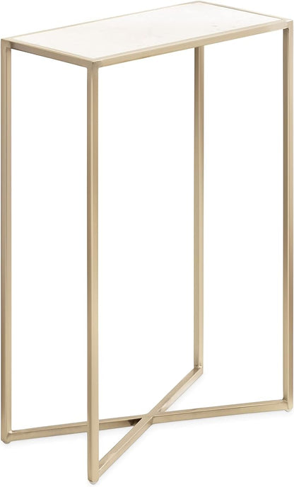 Kate and Laurel Jaspur Modern Slim Side Table, 16 x 8 x 24, White Marble and Gold, Decorative Glam Narrow End Table for Use as Narrow Bedroom Nightstand or Living Room Accent