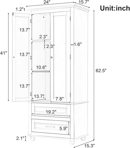 Polibi Tall Storage Cabinet with 2 Drawers, 3-Tier Adjustable Shelves & 2 Doors, Floor Freestanding Cabinet for Bathroom, Living Room, Black