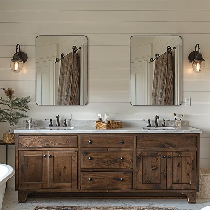 ANDY STAR Wall Mirror for Bathroom, 20”x28”Brushed Bronze Bathroom Mirror, Rounded Rectangle Mirror in Premium Stainless Steel Metal Frame Hangs Horizontal Or Vertical
