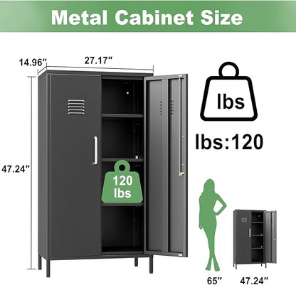 Narrow Storage Cabinet 51.18" H Bathroom Cabinet Metal Pantry Cabinets, 3 Adjustable Shelves for Kitchen, Home Office, Living Room, Dinning Room (30 inches Wide Black)