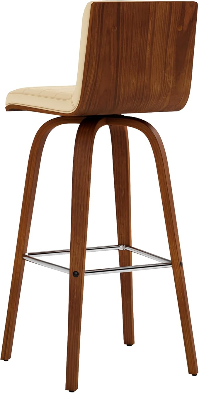 Armen Living Vienna 30" Swivel Bar Stool in Walnut Wood Finish with Cream Faux Leather - Set of 3