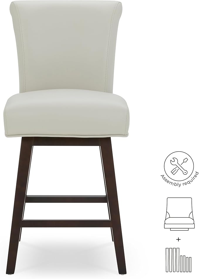 CHITA 26 Inch Counter Height Swivel Bar Stools Set of 4, FSC Certified Modern Upholstered Faux Leather Swivel Barstool Chair with Back, Creamy Grey