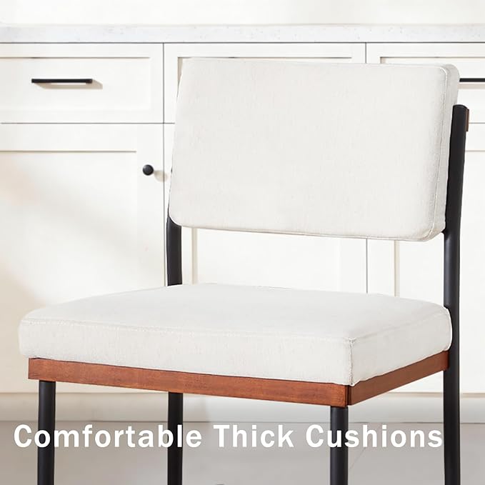Modern Dining Chairs Set of 2,Kitchen Chairs with Thick Cushions and Adjustable Foot Pads, Upholstered Fabric Dining Room Chairs with Sturdy Metal Legs,White