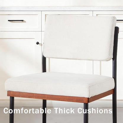 Modern Dining Chairs Set of 2,Kitchen Chairs with Thick Cushions and Adjustable Foot Pads, Upholstered Fabric Dining Room Chairs with Sturdy Metal Legs,White