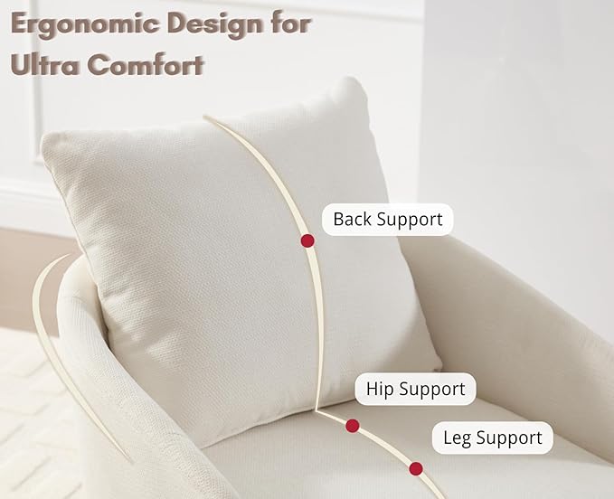 CIMOTA Swivel Accent Chair, Modern Barrel Armchair with 360° Swivel Base and Pillow, Upholstered Fabric Club Chair for Living Room/Reading/Office, Beige