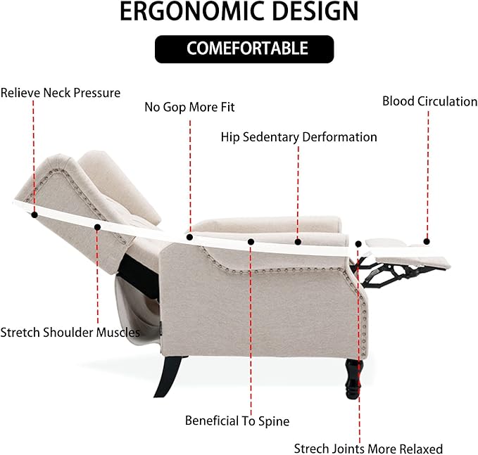 Wingback Recliner Chair, Modern Accent Arm Chair for Living Room/Bedroom/Office/Home Theater, Beige