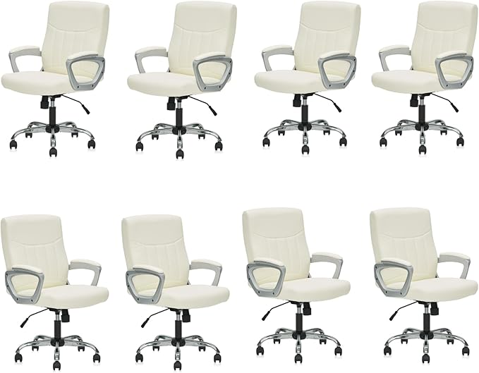 CLATINA Office Computer Desk Chair Executive Mid Back Ergonomic Managerial Chair with Lumbar Support Comfortable Adjustable PU Leather Home Office Chair Swivel, White 8PK