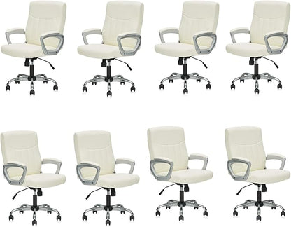CLATINA Office Computer Desk Chair Executive Mid Back Ergonomic Managerial Chair with Lumbar Support Comfortable Adjustable PU Leather Home Office Chair Swivel, White 8PK