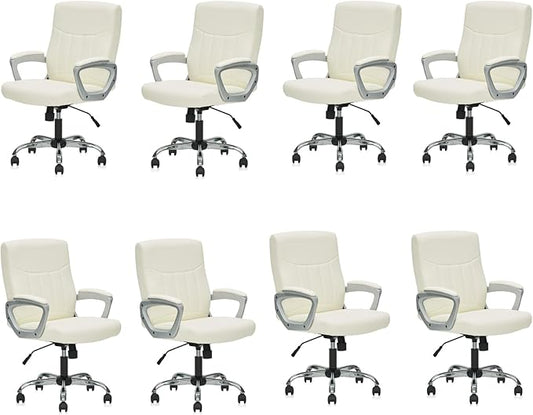 CLATINA Office Computer Desk Chair Executive Mid Back Ergonomic Managerial Chair with Lumbar Support Comfortable Adjustable PU Leather Home Office Chair Swivel, White 8PK