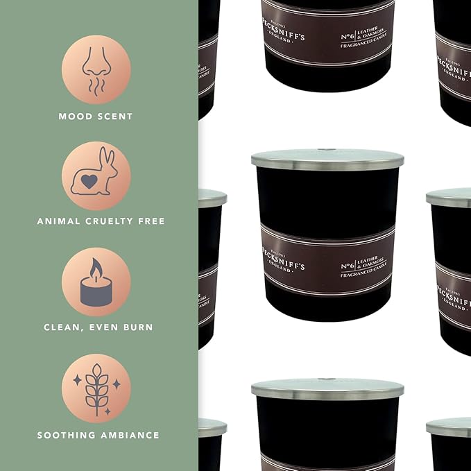 Pecksniffs Black Leather & Oakmoss Scented Candle | 1 Wick, 184g/6.49oz
