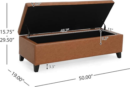 Christopher Knight Home York PU Storage Ottoman,Rectangular Ottoman Bench,Faux Leather Living Room Ottoman,Upholstered Storage Bench,Foot Rest Bench for Living Room,Entryway and Bedroom,Orange Brown