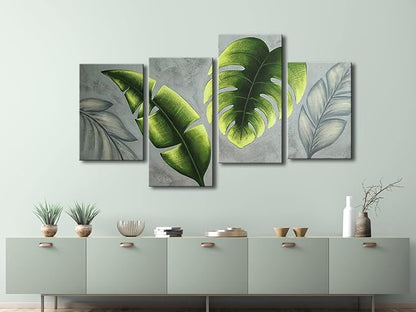 Wieco Art Large Botanical Paintings Wall Art on Canvas Abstract Green Leaves Canvas Wall Art for Living Room Bedroom Wall Decor Modern Artwork for Home Decorations