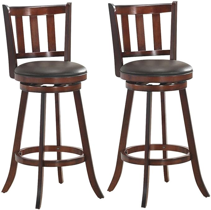 COSTWAY Bar Stools Set of 2, Counter Height Dining Chair, Fabric Upholstered 360 Degree Swivel, PVC Cushioned Seat, Perfect for Dining and Living Room (Height 29.5''-Set of 2)