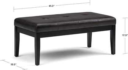SIMPLIHOME Lacey 41 inch Wide Contemporary Rectangle Tufted Ottoman Bench in Distressed Black Vegan Faux Leather, Assembled, For the Living Room and Bedroom