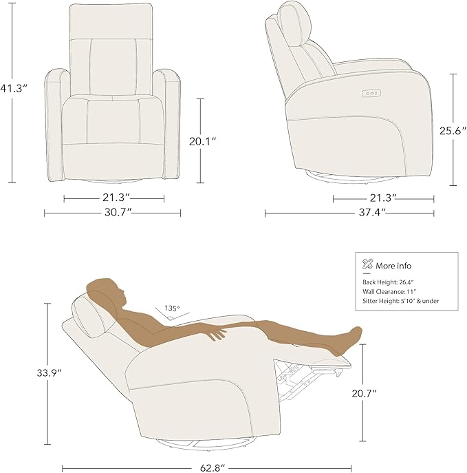 CHITA Genuine Leather Power Swivel Glider Recliner Chair for Adults, FSC Certified Electric Nursery Rocker Recliner Chair for Living Room, Dark Brown