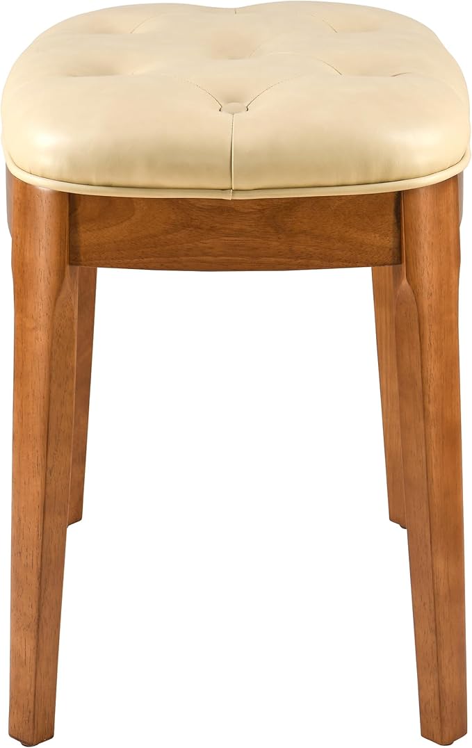 MODERION Vanity Bench with Upholstered, Modern Luxury Wood Stool ,Ottoman Shoe Bench for Living Room, Vanity, Entryway, 19.3"L x 14.9"W x 19.3"H Easy Assembly, Beeswax Leg & Cream Beige Seat FD-HNY-BG