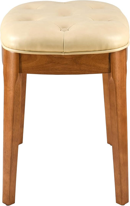 MODERION Vanity Bench with Upholstered, Modern Luxury Wood Stool ,Ottoman Shoe Bench for Living Room, Vanity, Entryway, 19.3"L x 14.9"W x 19.3"H Easy Assembly, Beeswax Leg & Cream Beige Seat FD-HNY-BG