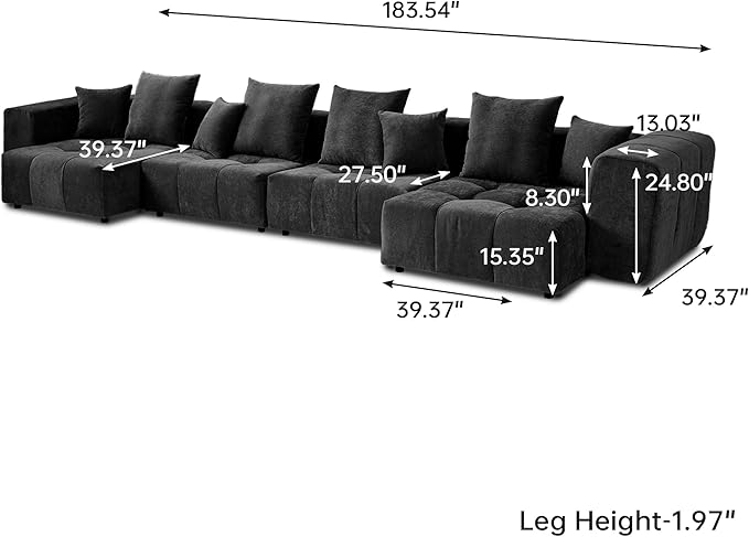 WJShome 183" Oversized Modular Sectional Sofa, U Shaped Couch with Ottoman,Sectional Couches for Living Room,Large Linen Deep Seat with Pillow Couches for Home,Spacious Space,Black