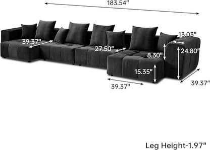 WJShome 183" Oversized Modular Sectional Sofa, U Shaped Couch with Ottoman,Sectional Couches for Living Room,Large Linen Deep Seat with Pillow Couches for Home,Spacious Space,Black