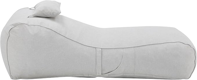 Christopher Knight Home Morton Outdoor Bean Bag Chair, Fabric Bean Bag Chair for Adults and Kids, Indoor/Outdoor Sun Lounger with Headrest, Patio Chaise Lounge Chair, Light Gray