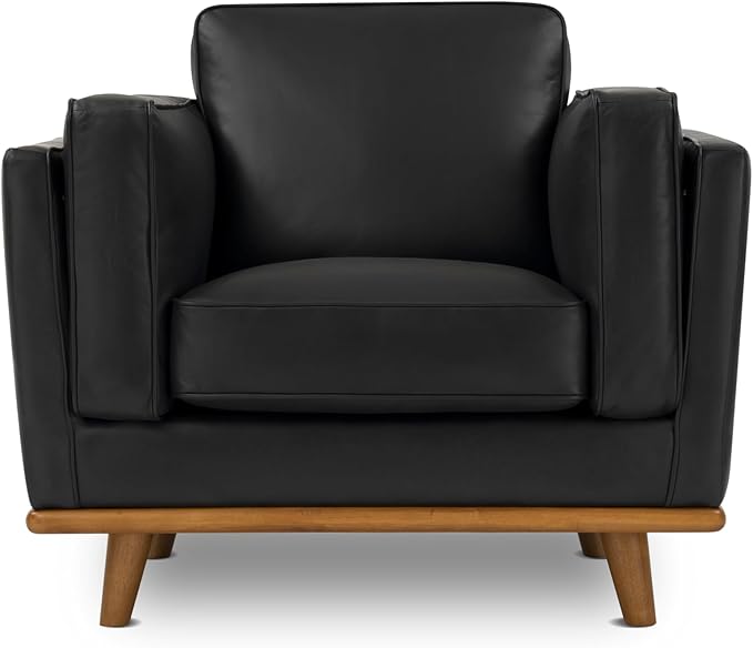 Valencia Artisan Full Leather Accent Chair 41.5” | Pure Full Italian Nappa Leather Chair, Solid Wood Accent, Ultimate Comfort, Black