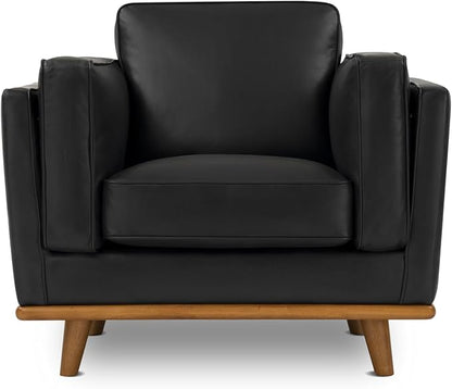 Valencia Artisan Full Leather Accent Chair 41.5” | Pure Full Italian Nappa Leather Chair, Solid Wood Accent, Ultimate Comfort, Black