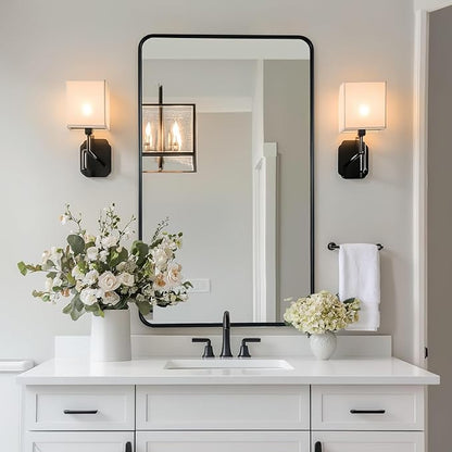 ANDY STAR Black Bathroom Wall Mirror, 24x40 Inch Rounded Rectangle Mirror for Bathroom, Modern Tube Matte Black Framed Rectangular Mirrors for Vanity, Explosion-Proof Film, Horizontal/Vertical