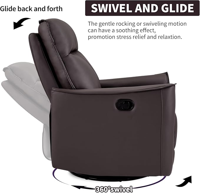 CANMOV Swivel Rocker Recliner Set of 2, Glider Rocking Chair, Nursing Chairs Swivel Glider Recliners with Soft Backrest, Leathaire Manual Reclining Sofa for Living Room Bedroom Apartment, Dark Brown