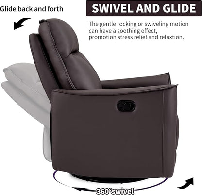 CANMOV Swivel Rocker Recliner Set of 2, Glider Rocking Chair, Nursing Chairs Swivel Glider Recliners with Soft Backrest, Leathaire Manual Reclining Sofa for Living Room Bedroom Apartment, Dark Brown