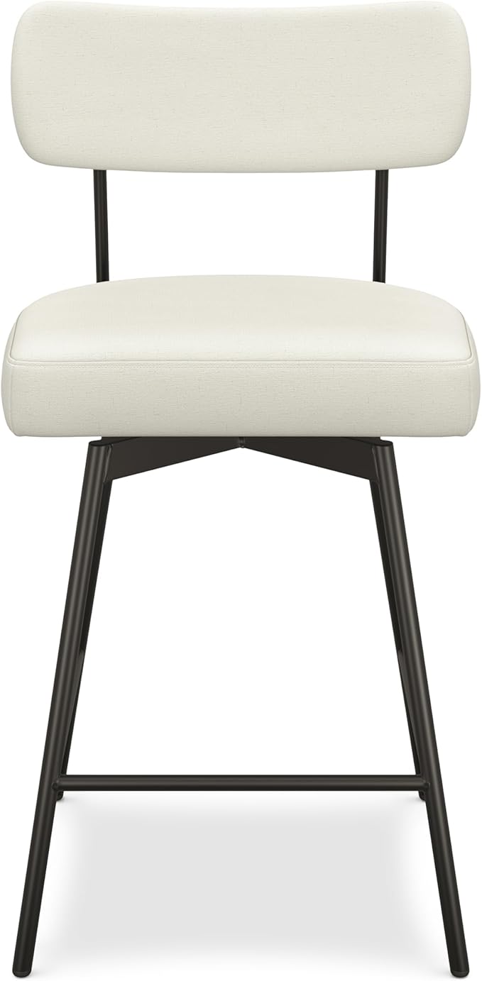 SIMPLIHOME Giselle Counter Stools (Set of 2) - 24 Inch Seat Height Swivel Upholstered Metal Kitchen Stools in Natural Polyester Linen, Contemporary Modern Seating with Padded Seat and Backrest