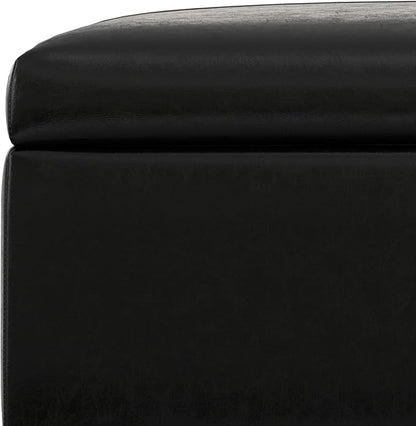 SIMPLIHOME Gabbie 36 inch Wide Contemporary Square Square Coffee Table Storage Ottoman in Midnight Black PU Black Faux Leather, Assembled, for The Living Room, Entryway and Family Room