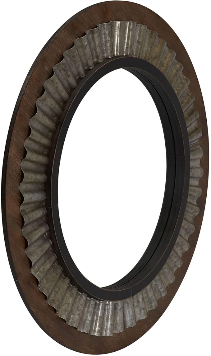 Household Essentials Household Essentials Wood Framed Sunburst Metal Mirror, Brown