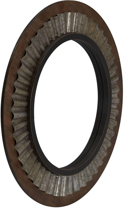 Household Essentials Household Essentials Wood Framed Sunburst Metal Mirror, Brown