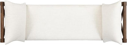 Christopher Knight Home Viko Farmhouse Wooden Living Room Ottoman Bench with Cross-back Detail, Upholstered End of Bed Ottoman with Armrest, Long Entryway Bench, Long Seating for Bedroom, Beige+Walnut