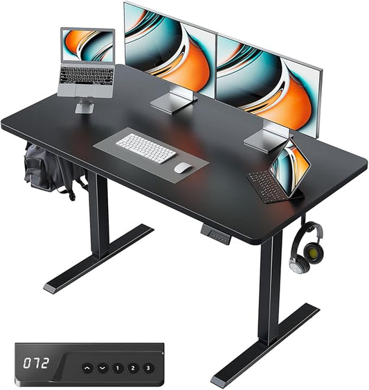 FEZIBO One-Piece Standing Desk Adjustable Height Stand up Home Office Desk, 48x24 Inch Electric Standing Computer Desk, with 4 Memory Presets, Headphone Hook, Black