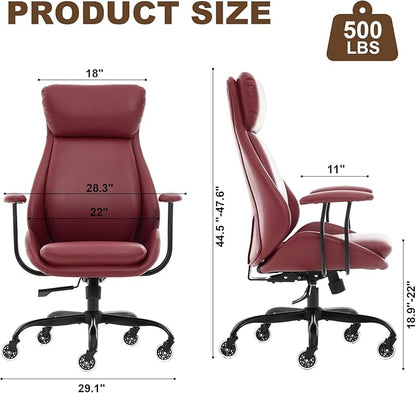 Home Office Desk Chair, PU Casters Ergonomic Computer Chair with Lumbar Support, Adjustable Height, 360°Rolling Swivel Chair, High Back Executive Task, Padded Armrests Chair, Red Leather