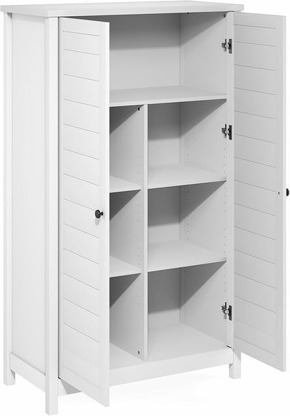 Furinno Robin Storage Cabinet, 4-Tier Pantry Cabinet with Adjustable Shelves, 35W with Louvered Doors, Kitchen Cabinet, Organization and Storage, for Pantry, Living Room, Home Office, White