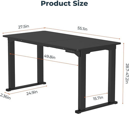 4 Legs Standing Desk, Large 55x28 Inches Electric Adjustable Height Desks with Splice Board, Stand Up Desk Home Office Computer Workstation, Black