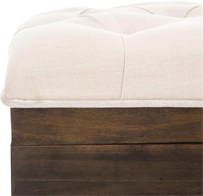 Safavieh Home Collection Liam Light Beige and Dark Oak Tufted Cocktail Ottoman