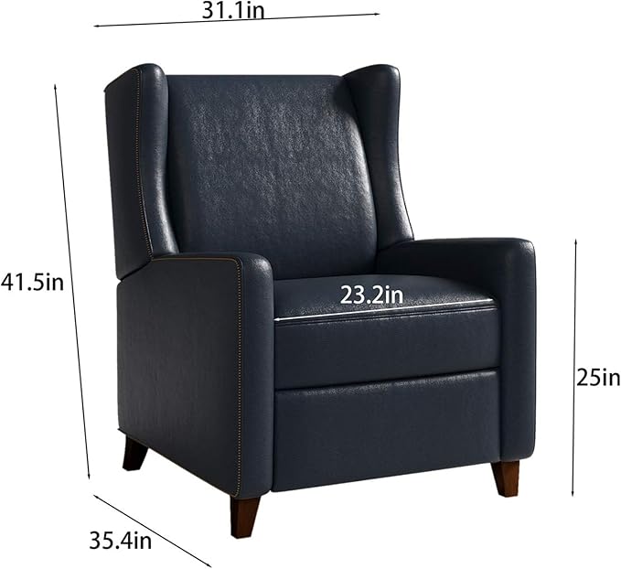 Genuine Leather Recliner Chair for Adults, Top-Grain Leather Manual Recliner with Classic Design, Comfortable Armchair for Living Room, Bedroom or Theater Use