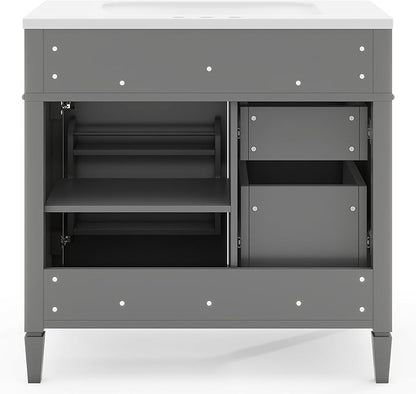 36" Bathroom Vanity with Matching Medicine Cabinet, Modern Sink Storage Cabinet with Drawers, Soft Closing Doors and Shelf, Bathroom Vanities with Sink & Mirror