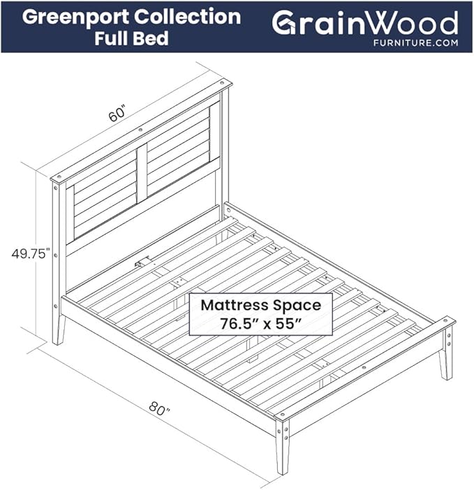 Grain Wood Furniture Greenport Solid Wood Platform Bed, Full Size, Brushed Walnut