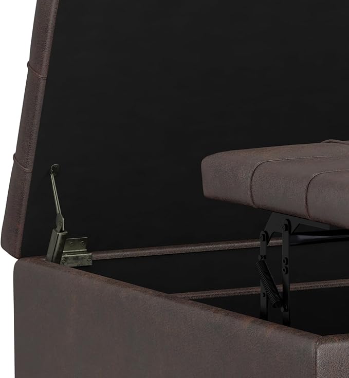 SIMPLIHOME Harrison 40 inch Wide Transitional Square Large Coffee Table Storage Ottoman in Distressed Brown Vegan Faux Leather, Assembled, for The Living Room and Bedroom